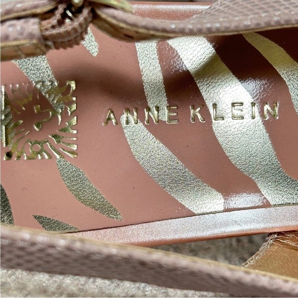 Anne Klein Europa Leather Pumps Pink Bow Tie Textured Slingback 4“ Heels Size 9 - Picture 5 of 8